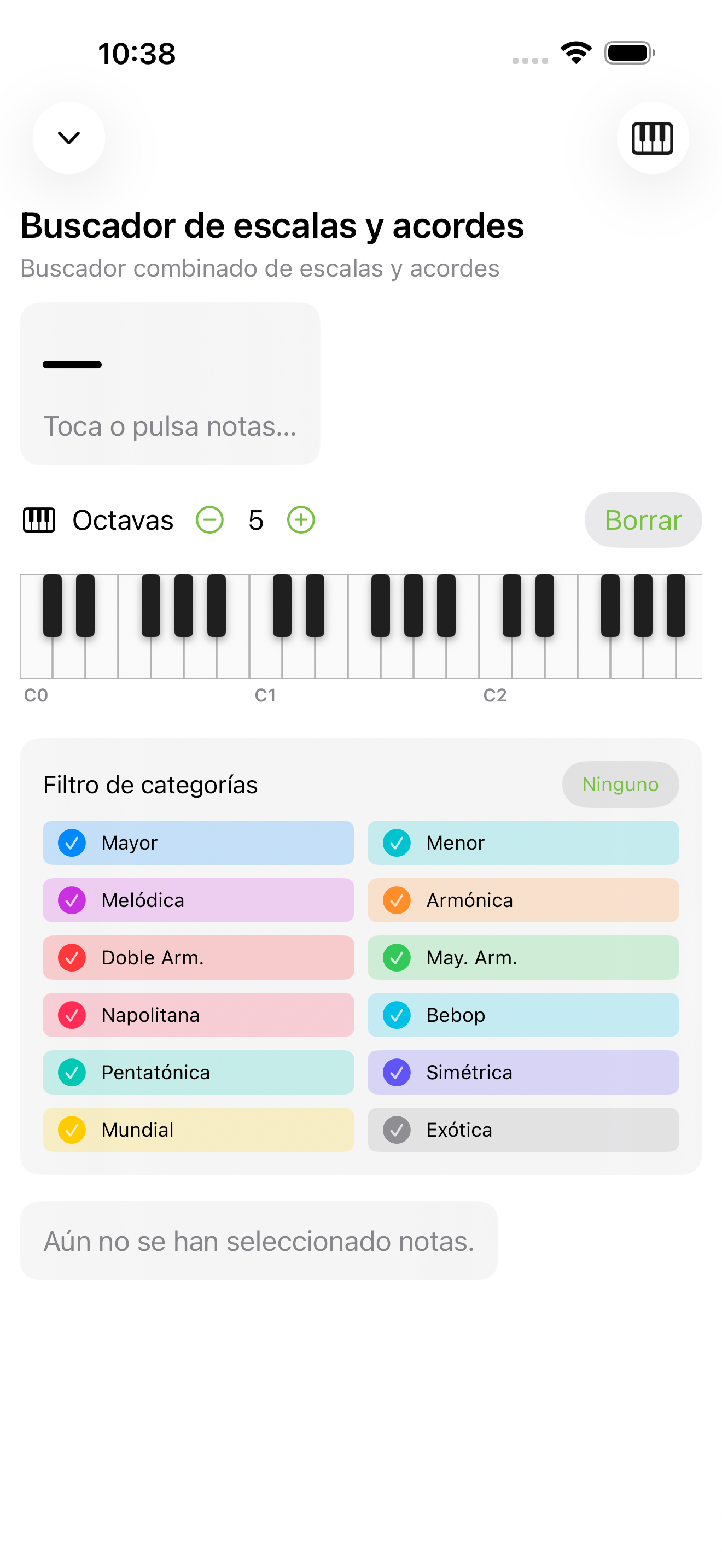 Identificación de escalas y acordes en iPhone